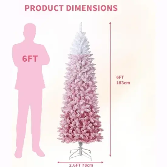 6ft/7.5ft/9ft Prelit Blue Gradient Snow Flocked Pencil Christmas Tree with 100 Dual-Color LEDs, 820 Tips & Metal Stand image {7}