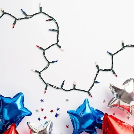 Northlight Patriotic String Lights - Red, White and Blue - 10' - Green Wire - 50ct image {1}
