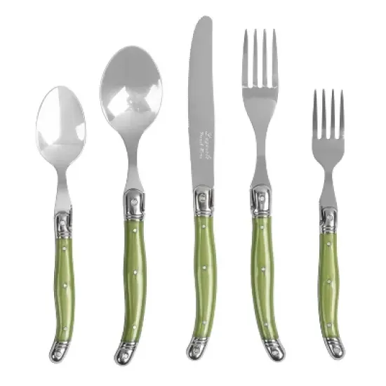 French Home 20pc Stainless Steel Laguiole Flatware Set Spring Green image {5}