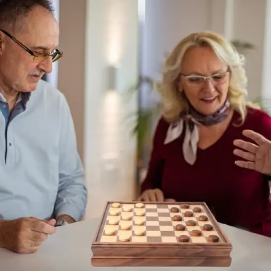 GSE 15" Large Wooden 2-in-1 Chess and Checkers Board Game Combo Set with Drawer, Chess Checker Game Set image {5}