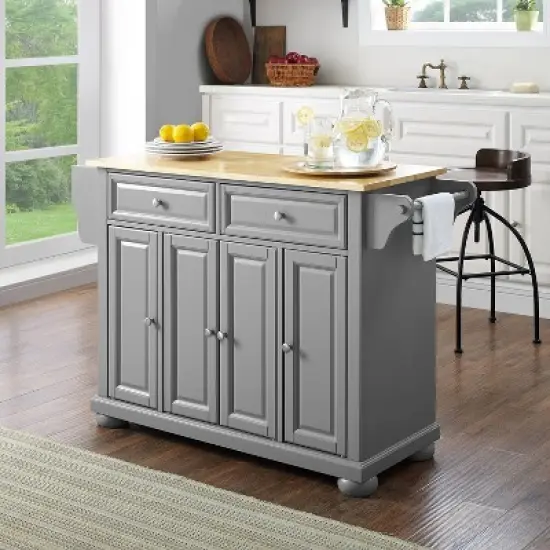 Alexandria Kitchen Island with Wood Top Vintage Gray/Natural - Crosley image {5}