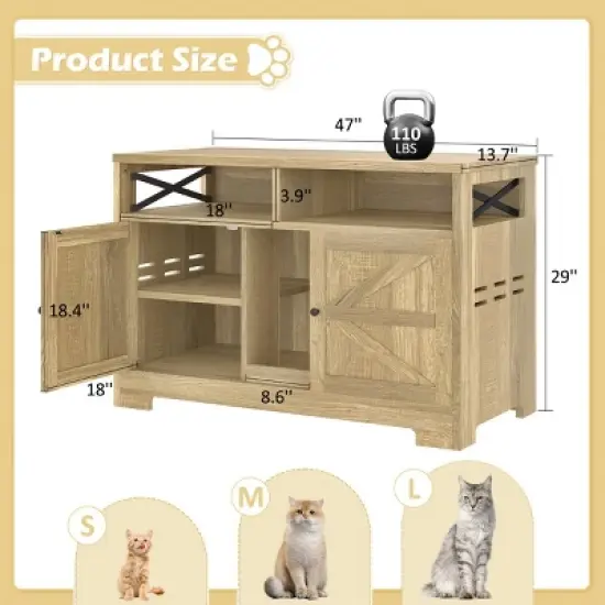 SEVOBAL Pet Crates and Houses Hidden Dual Door Litter Cabinet Multi Function Pet Furniture Easy Assembly, Brown, 47"*13.7"*29" image {4}