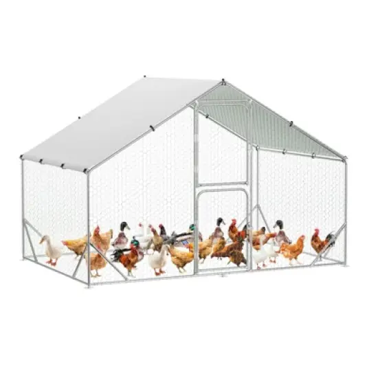GustoWave Large Metal Walk-in Chicken Coop with Double Lockable Doors, Chicken Run Pen, Tri-Supporting Wire Mesh & Waterproof Anti-UV Cover image {9}