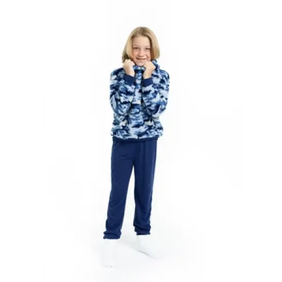 Sleep On It Boys Blue Camo Soft Novelty Fleece 2-Piece Hooded Pajama Sleep Pant Set image {6}