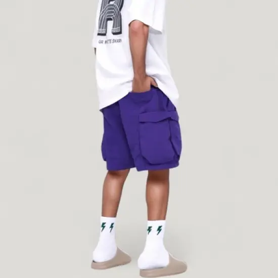 Anna-Kaci Active Men's Multi-Pocket Drawstring Waist Relaxed Fit Casual Cargo Shorts with Zipper Details image {4}