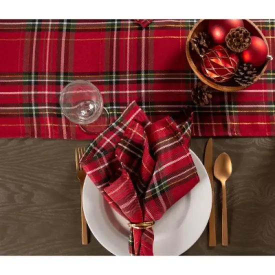 Design Imports  Christmas Metallic Plaid Table Runner, Red Tartan, 14X72" image {3}