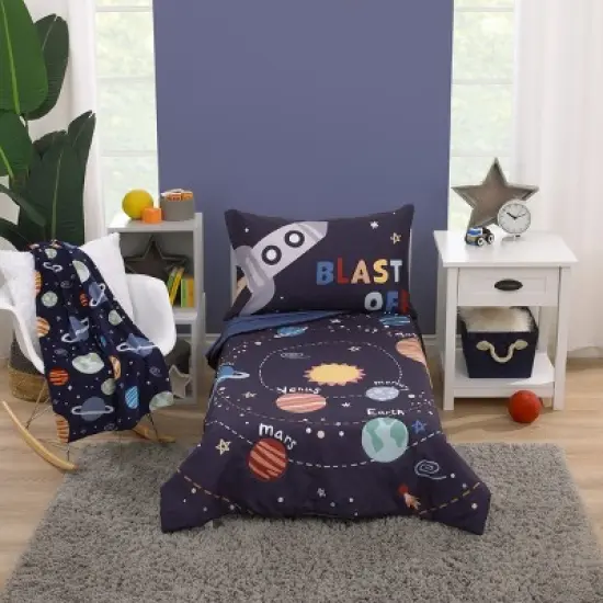 Everything Kids Solar System Navy, Orange, and Gray Super Soft Toddler Blanket image {4}