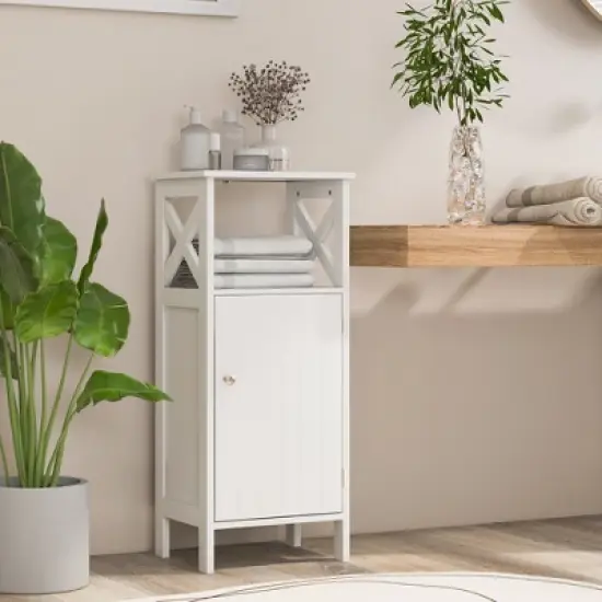 Costway Bathroom Floor Cabinet Side Storage Organizer with Open Shelf & Adjustable Shelf image {3}