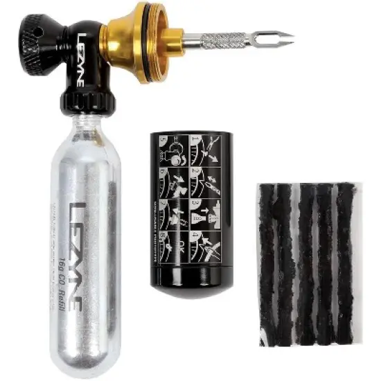 LEZYNE Tubeless Tire Bicycle CO2 Inflator, 2-in-1 CO2 Dispenser Repair Kit, Inflates Seals Tires, Includes Plug Strips - Head & 20g Cartridge x2/Black image {2}