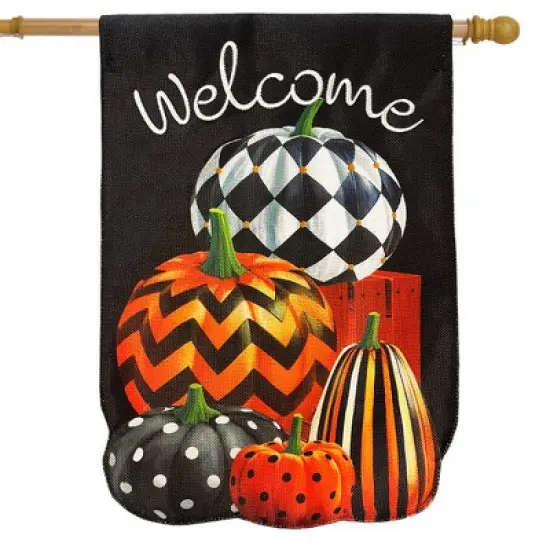 Briarwood Lane Fall House Flag 40x28 For Outdoor Patterned Pumpkin Stack Burlap For Fall House Flag image {1}