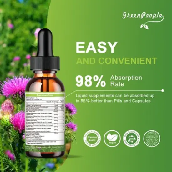 GreenPeople Liver Cleanse Detox Drops - with Milk Thistle Silymarin, Artichoke & Dandelion - 16x Potent Herb Nutrients - 1 Fl.Oz image {6}