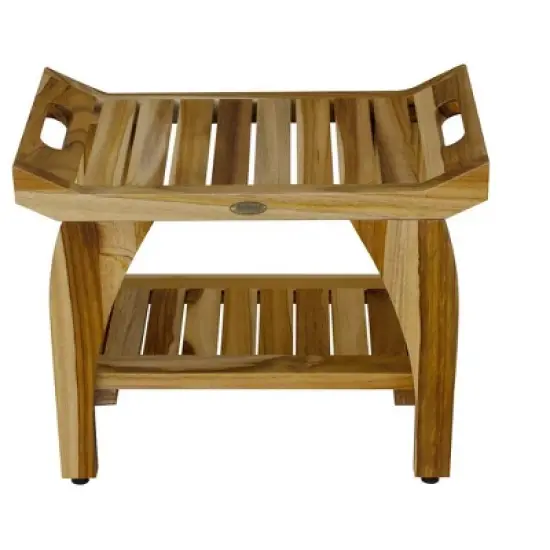 EcoDecors&reg; Tranquility&reg; 24" Teak Wood Shower Bench with Shelf and LiftAide&reg; Arms in EarthyTeak Finish - Target Plus Natural 24"L x 14"D x 19"H image {2}