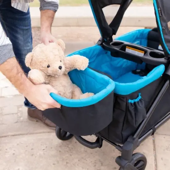 Baby Trend Expedition 2 in 1 Push or Pull Stroller Wagon Plus with Canopy, Choose Between Car Seat Adapter or Built In Seating for 2 Children, Blue image {11}