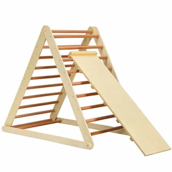 Costway Foldable Wooden Climbing Triangle Indoor Home Climber w/ Ladder for Toddler Baby image {9}