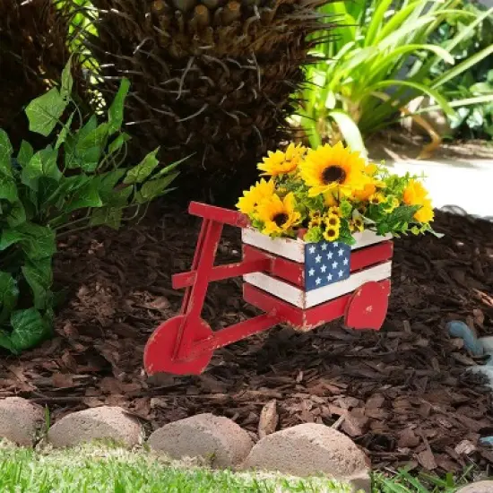 Novelty American Flag Wooden Planter - Alpine Corporation image {1}