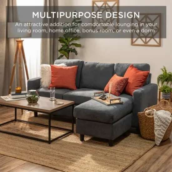 Best Choice Products Upholstered Sectional Sofa Couch w/ Chaise Lounge, 3-Seat Design, Ottoman Bench image {2}