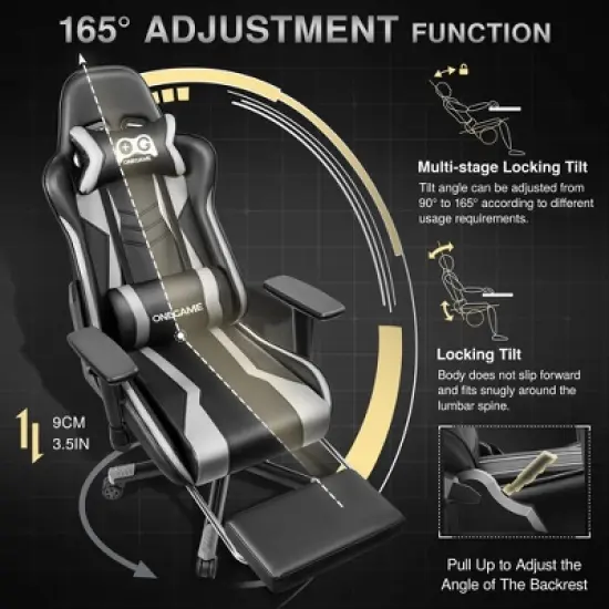 KERDOM Gaming Chair, Computer Chair with footrest and Lumbar Support,Black-Gray image {2}