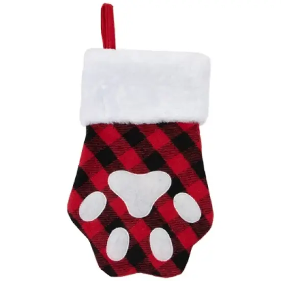 Northlight 15.5" Red and Black Buffalo Plaid Pet Embroidered Christmas Stocking image {1}