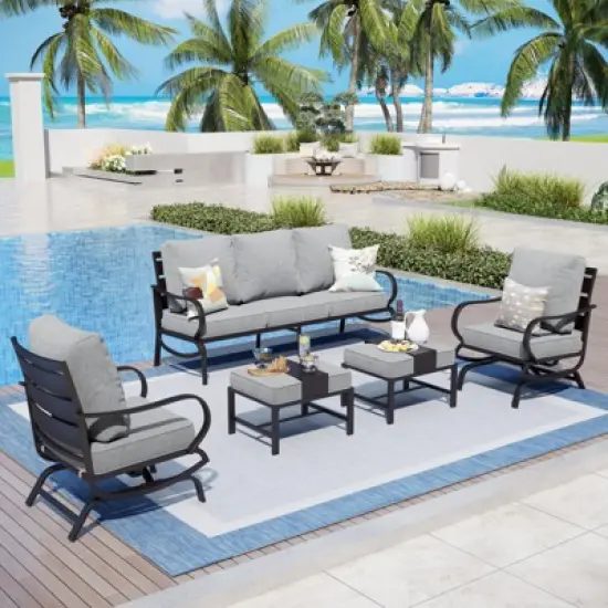 Captiva Designs 5 PCS Metal Patio Furniture Conversation Set with Rocking Armchairs for Garden Porch Backyard image {10}