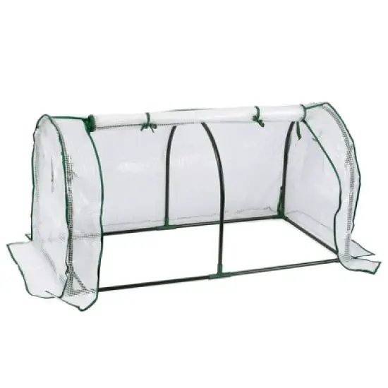 Garden Elements Indoor/Outdoor Metal Frame, Plastic Covered Cloche Round Tunnel Greenhouse with Mesh Vents, White, Mini, 47&rdquo; image {6}