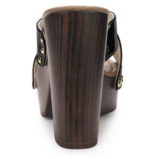 Perphy Women's Patent Platform Crisscross Strap Chunky Heels Sandals image {2}