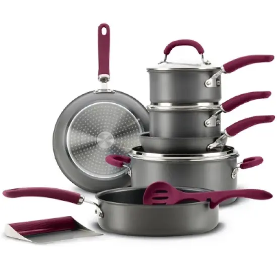Rachael Ray Create Delicious 11pc Hard Anodized Nonstick Cookware Set Burgundy Handles image {6}