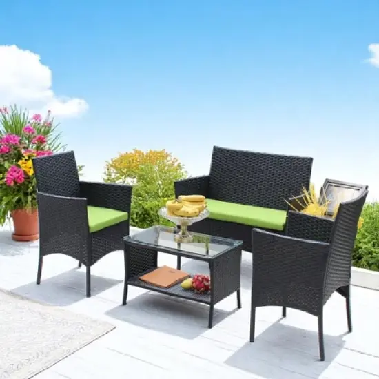 Outdoor Wicker Patio Set with Loveseat, Armchairs, and Tea Table - Water-Resistant Cushions & UV Protection image {12}
