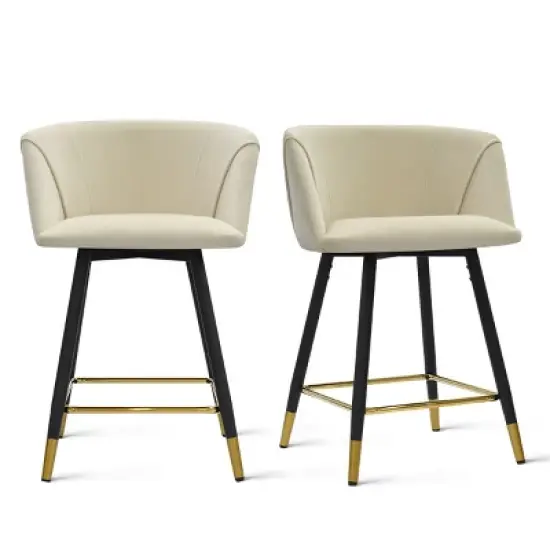 24" Chole Armrest Upholstered 360&deg; Swivel Counter Height stool Combine with Black and Gold Legs (Set Of 2)-The Pop Maison image {1}