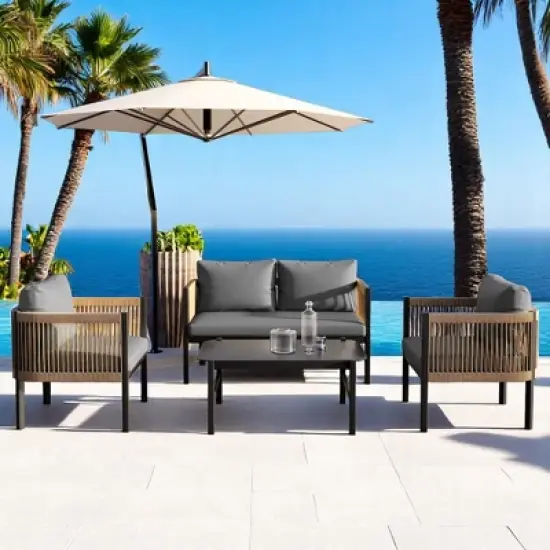 Modular Multi-Person Outdoor Sofa Set with Tempered Glass Table &acirc;&acirc;&sbquo;?Ideal for Garden, Backyard, and Balcony image {10}