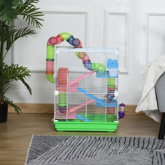 PawHut 5-Tier Hamster Cage Rodent Gerbil Habitat Habitat Metal Wire with Water Bottle, Food Dishes, Interior Ladder, Tube image {6}