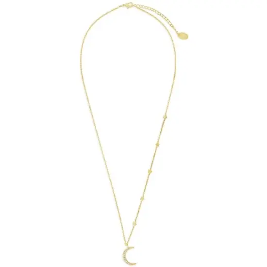 SHINE by Sterling Forever CZ Crescent with Stars Necklace image {1}