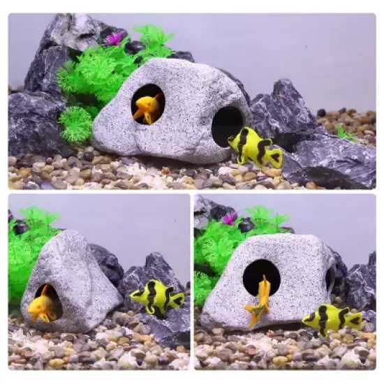 Unique Bargains Ceramic Aquarium Fish Tank Decoration Hideaway Rock Cave Gray 4.92x3.74x3.27 Inches image {4}
