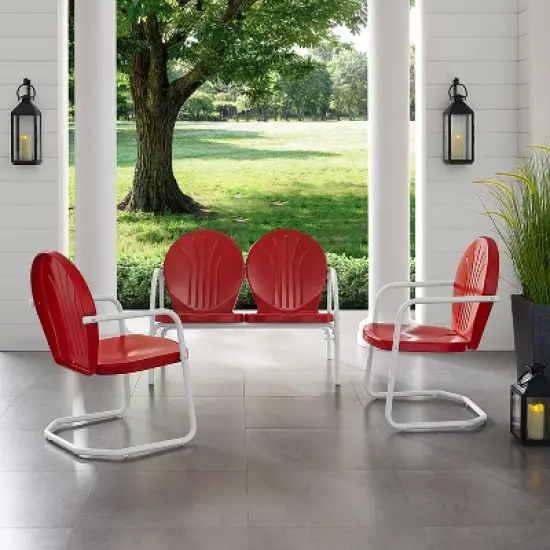 Griffith 3pc Outdoor Seating Set - Bright Red - Crosley image {2}
