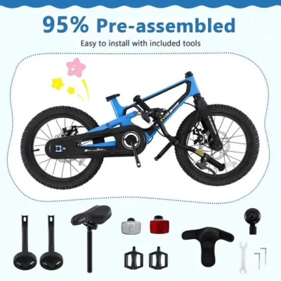 Costway 16 Inch Children Bicycle with Training Wheels & Double Disc Brakes Adjustable Seat Magnesium Alloy Blue/Light Pink/White image {8}