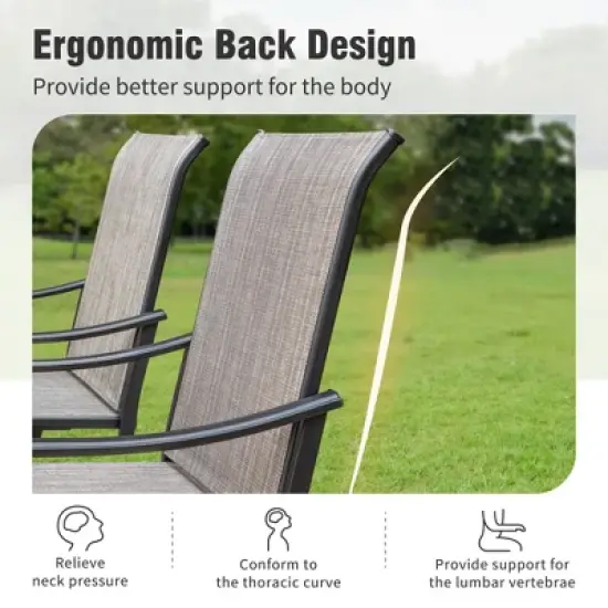 Captiva Designs 5pc Outdoor Dining Steel Table with Umbrella Hole & Brown Textilene Arm Chairs image {9}