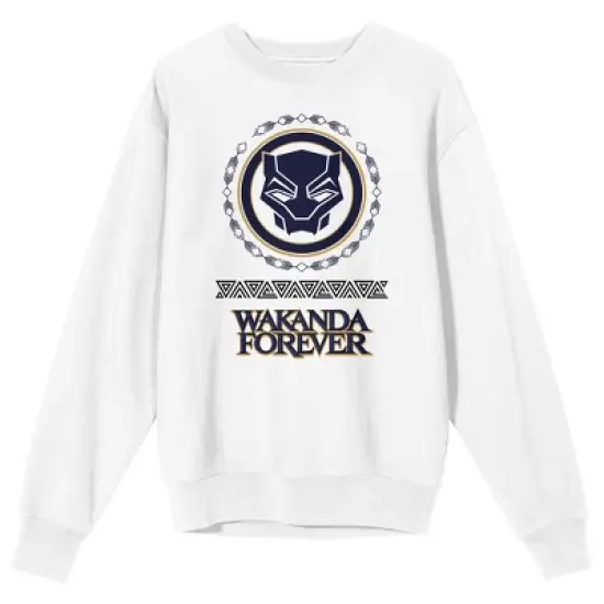 Black Panther Wakanda Forever Hero Icon Men's White Long Sleeve Sweatshirt image {5}