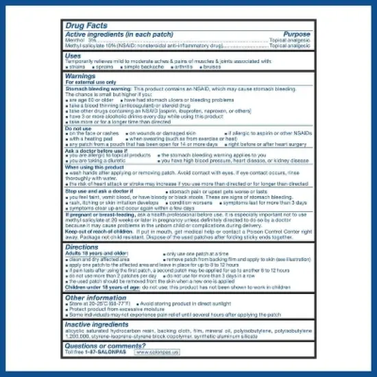 Salonpas Pain Relief Patch, Up to 12 Hours Temporary Relief of Mild to Moderate Pain, Backache, Sore Muscle, Sprains, Bruises, Large 9 Count image {6}