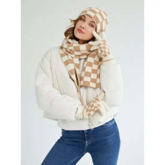 Shiraleah Tan and White Check Tanner Plaid Scarf image {1}