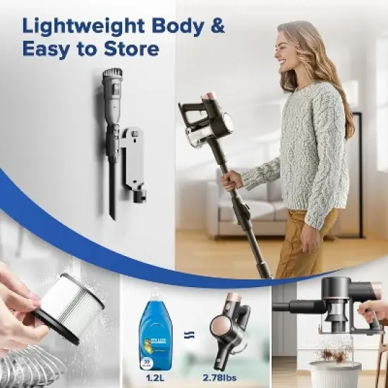 Cordless Vacuum Cleaner, Lightweight Stick Vacuum with Bendable Wand, 40Mins Runtime, 8-in-1 Rechargeable Powerful Suction Vacuum for Home image {8}