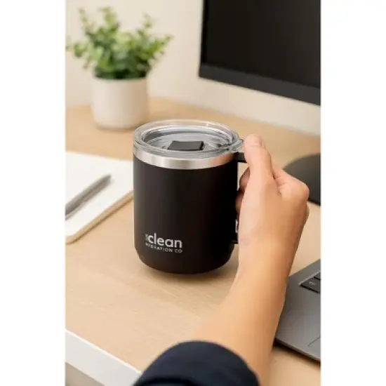 The Clean Hydration Co Insulated Coffee Travel Mug with Ceramic Liner and Lid, Black image {3}