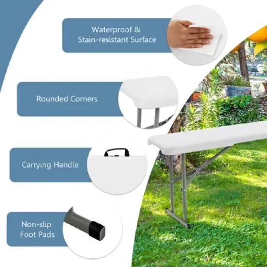 Costway Outdoor Camping Table Set Folding Picnic Long Table with 2 Bench Seats image {7}