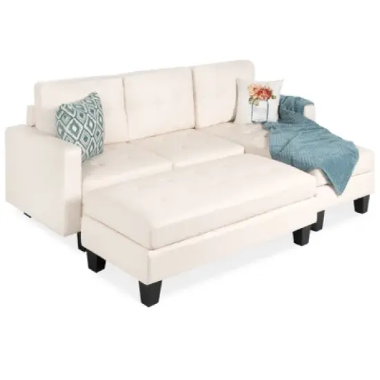 Best Choice Products 3-Seat L-Shape Tufted Faux Leather Sectional Sofa Couch Set w/ Chaise Lounge, Ottoman Bench image {7}