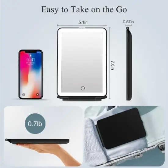 FUNTOUCH Rechargeable and Portable Travel Makeup Mirror with 3-Color 72 Led Lights Dimmable Touch Screen image {4}