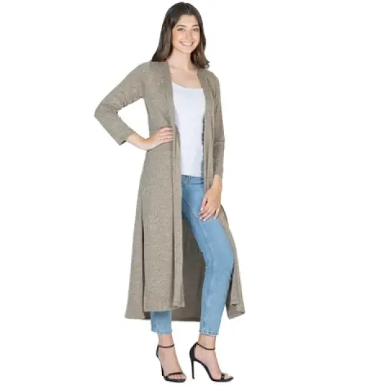 24seven Comfort Apparel Womens Long Duster Open Front Knit Cardigan image {1}