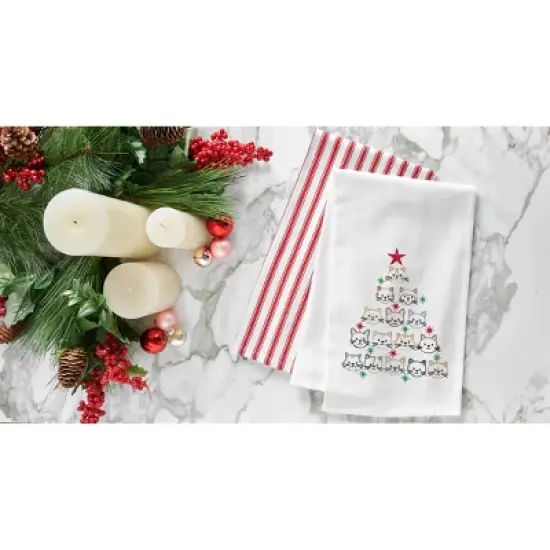 C&F Home Cat Face Christmas Tree Christmas Holiday Machine Washable Cotton Flour Sack Kitchen Towel Decor Decoration 27L x 18W in. image {1}
