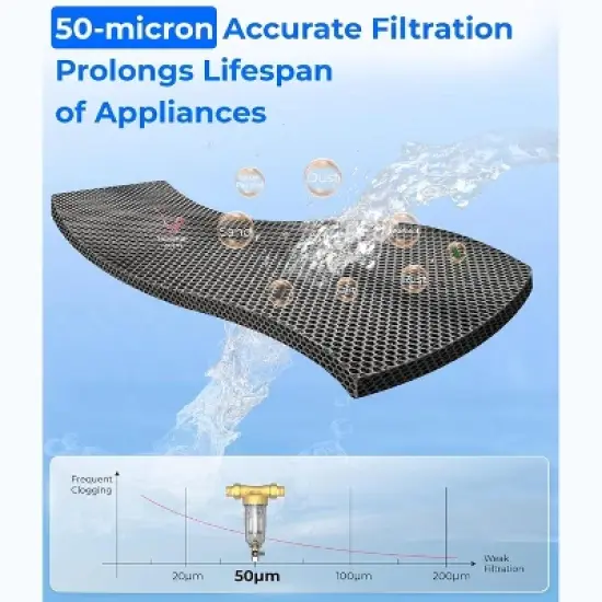 Waterdrop Spin Down Sediment Filter, Backwash Whole House Water Filter System for Well Water, 40-50 Micron, 1" MNPT + 3/4" FNPT + 3/4" MNPT image {2}