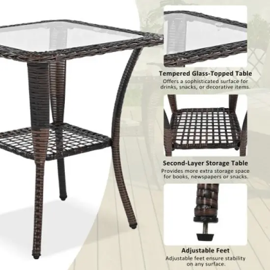 3pcs Outdoor Rattan Chat Furniture Set,  Patio Garden Seating Group Conversation Set with Swivel Chairs and Table -ModernLuxe image {4}