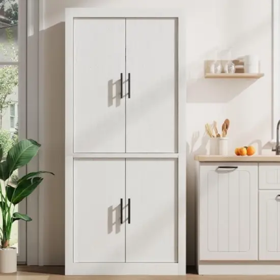 Coolmee Tall Kitchen Pantry, Storage Cabinet with 2 Doors & Adjustable Shelves, Pantry Cupboard & Large Storage Space for Dining & Living Room image {3}