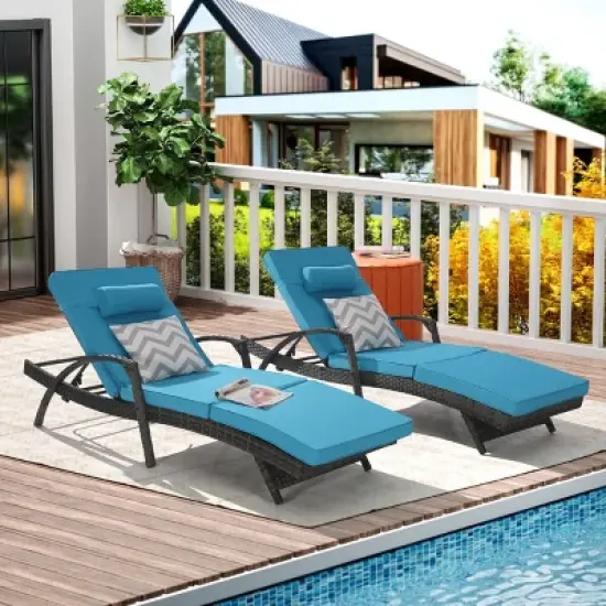 Outdoor Patio Chaise Lounges,Patio Adjustable Recliner up to 150&deg; with Removable Cushions,Armrest Wicker Long Reclining Chaise-Coolbibila image {10}