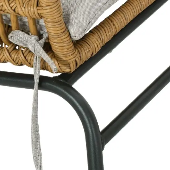Banya 2pc Patio Wicker Chair with Cushions - Light Brown/Beige/Black - Christopher Knight Home: Outdoor Seating, PE Rattan, Metal Frame image {2}